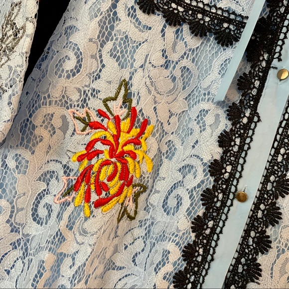 Lace & Flower Embroidered Light Blue Midi Dress - Picture 3 of 7